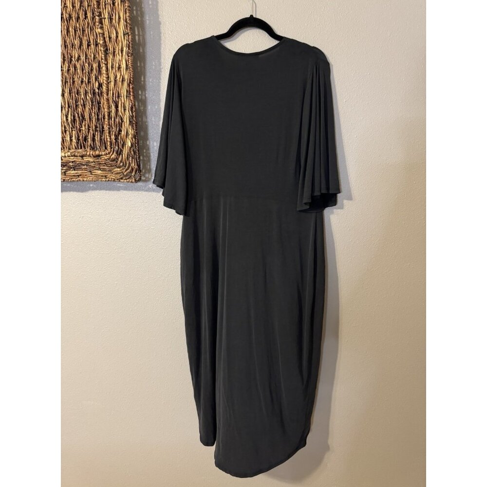 Lulus Midi Dress 1X Black Short Flutter Sleeve Stretch Silky Soft Washable NEW - Picture 9 of 9